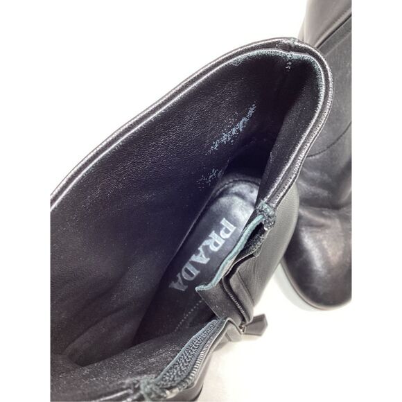 Prada Black Leather Ankle Boots Women’s Block Heel Booties Size EU 39 - Picture 12 of 16